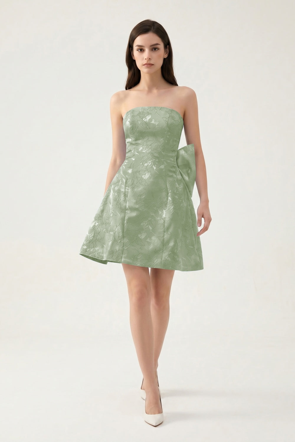 Strapless A-Line Light Blue Jacquard Floral Short Homecoming Dress