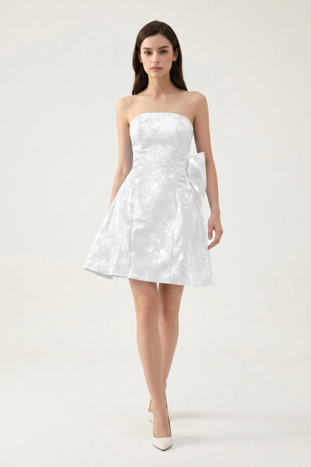 Strapless A-Line Light Blue Jacquard Floral Short Homecoming Dress