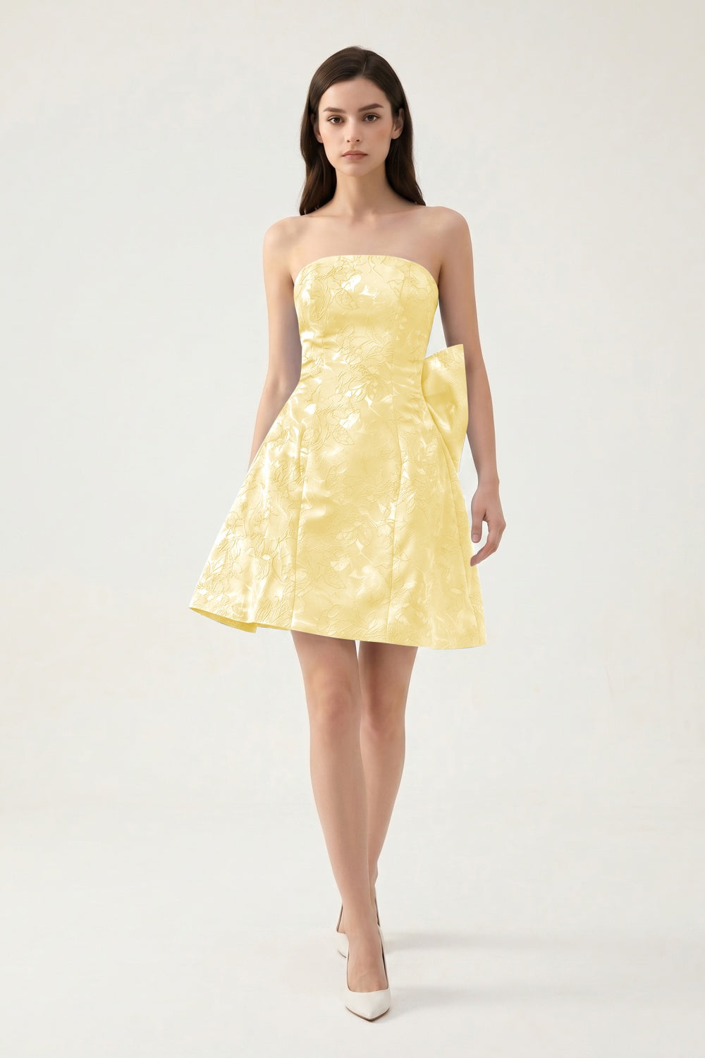 Strapless A-Line Light Blue Jacquard Floral Short Homecoming Dress