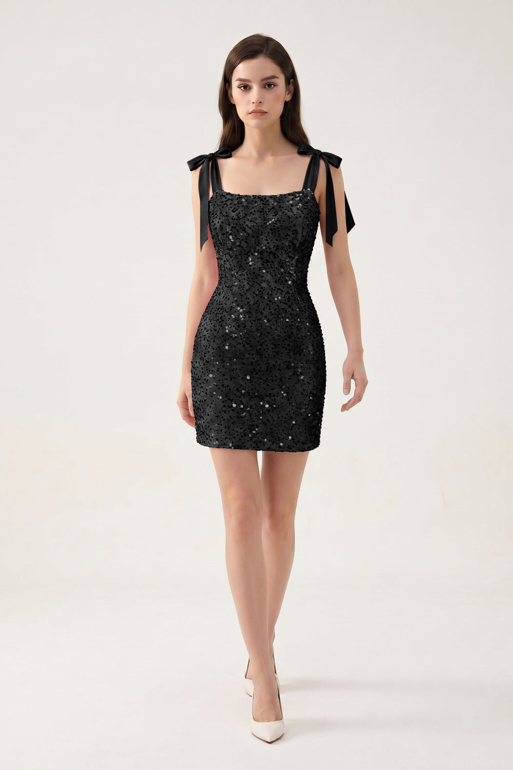 Sparkly Blush Pink Sequin Tie Strap Bodycon Short Homecoming Dress