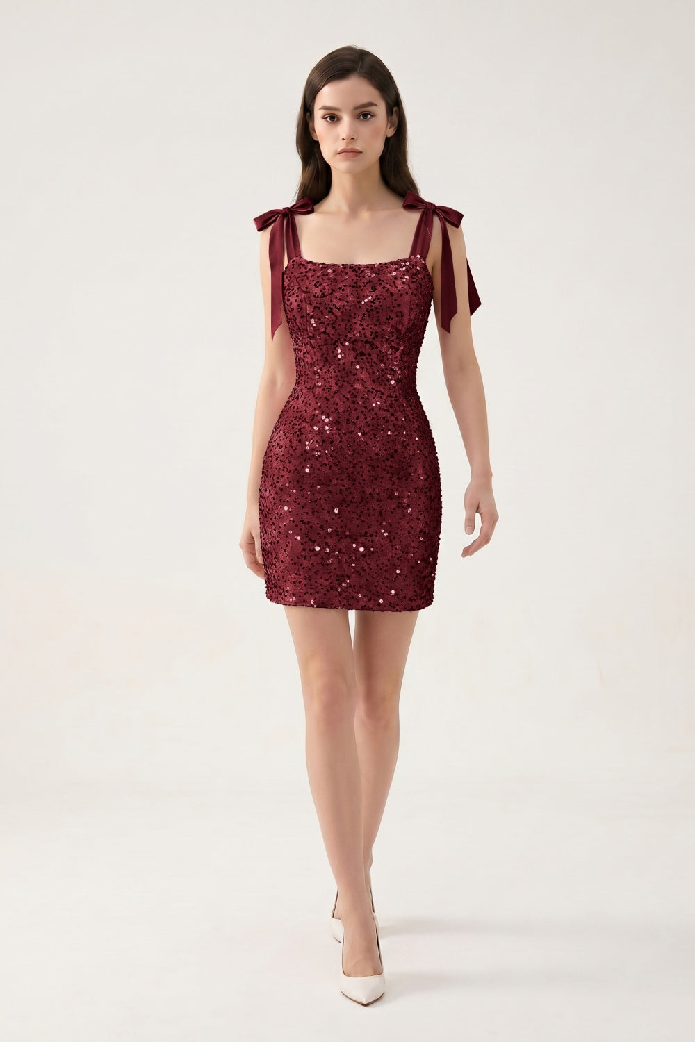 Sparkly Blush Pink Sequin Tie Strap Bodycon Short Homecoming Dress