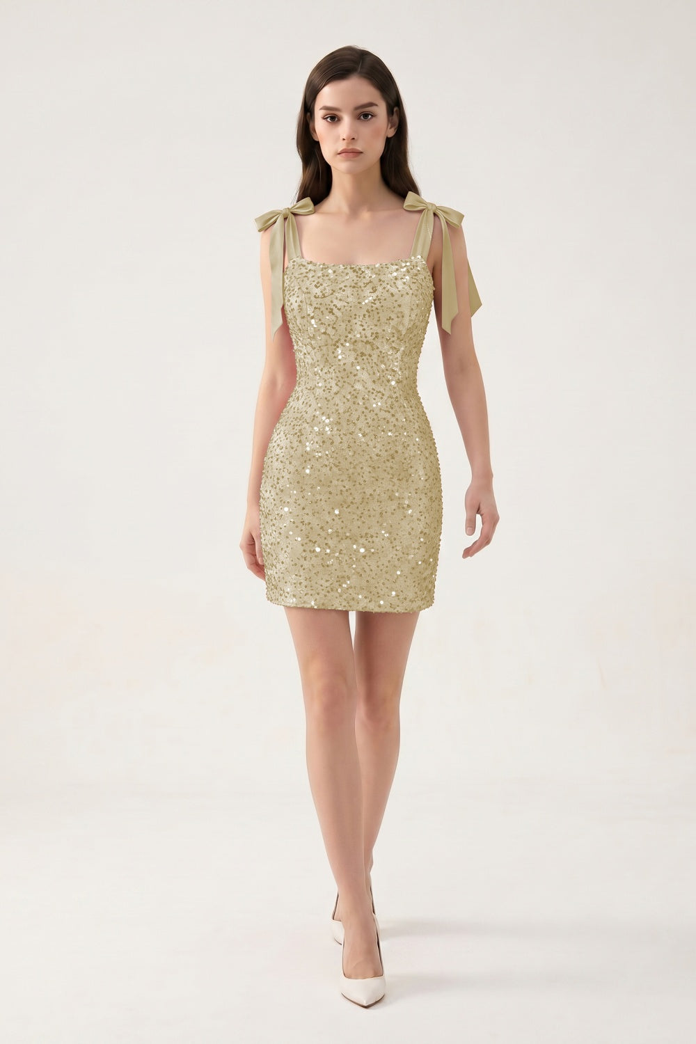 Sparkly Blush Pink Sequin Tie Strap Bodycon Short Homecoming Dress