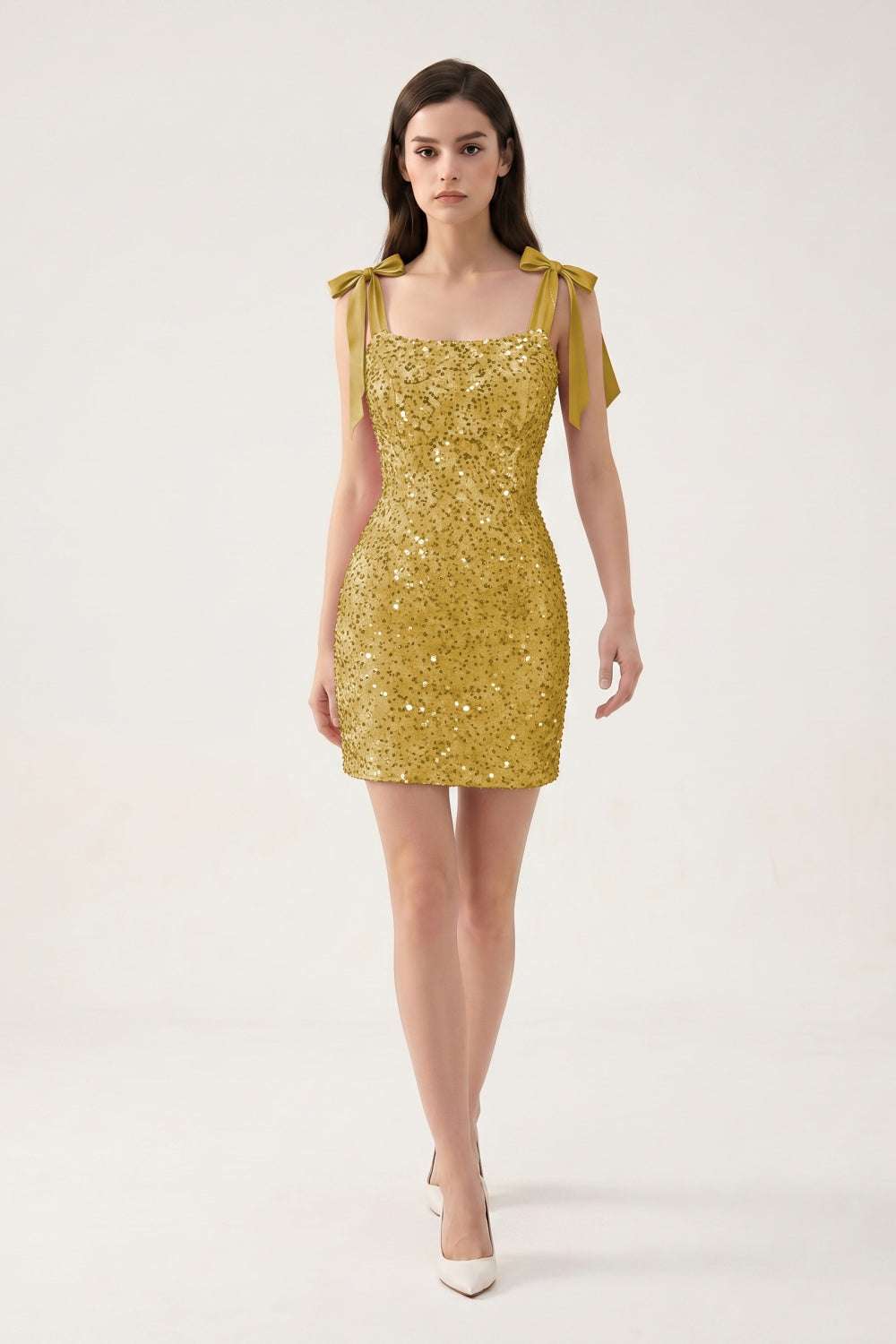 Sparkly Blush Pink Sequin Tie Strap Bodycon Short Homecoming Dress