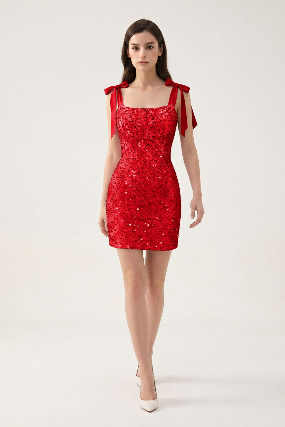 Sparkly Blush Pink Sequin Tie Strap Bodycon Short Homecoming Dress