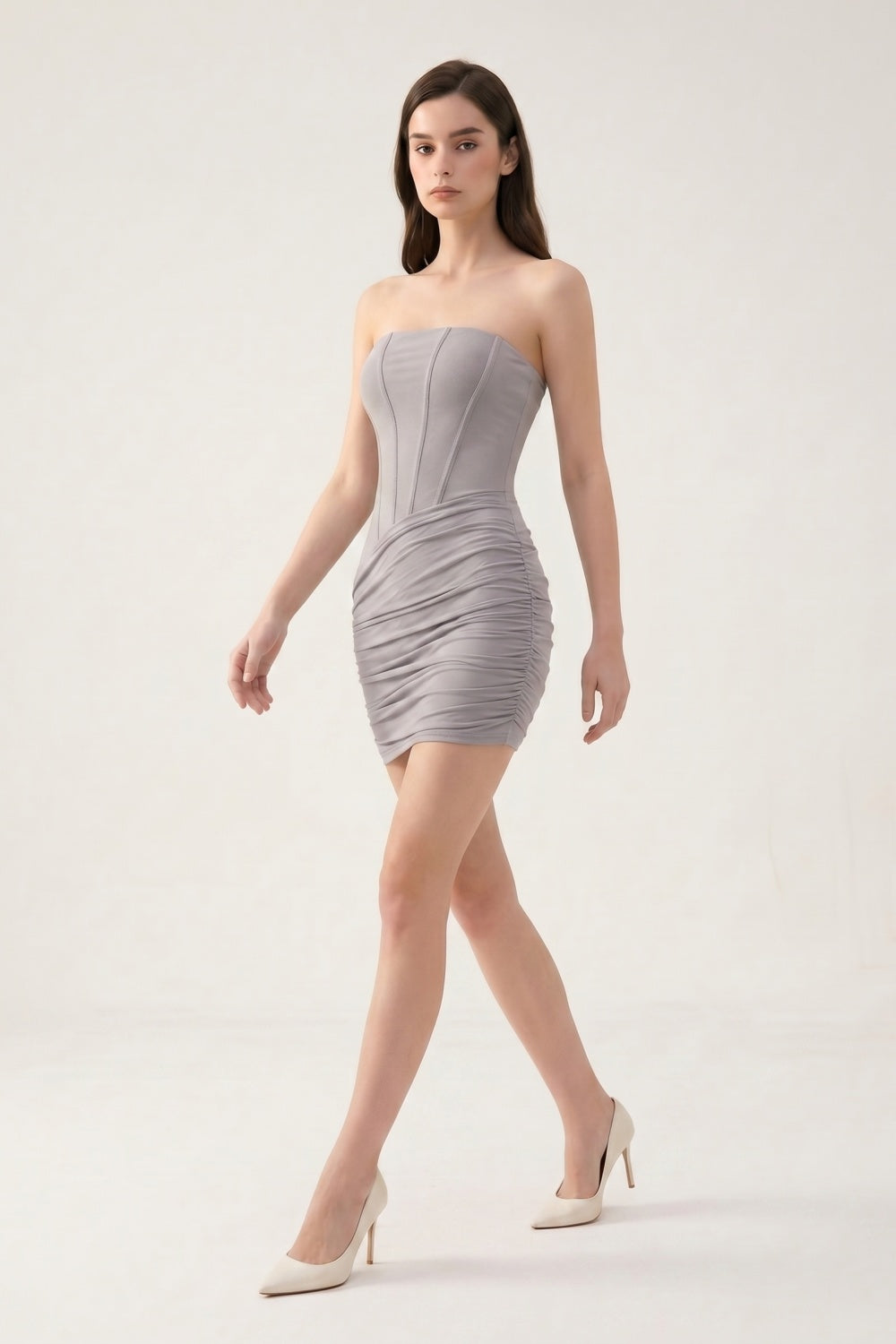 Grey Strapless Bodycon Short Homecoming Dress