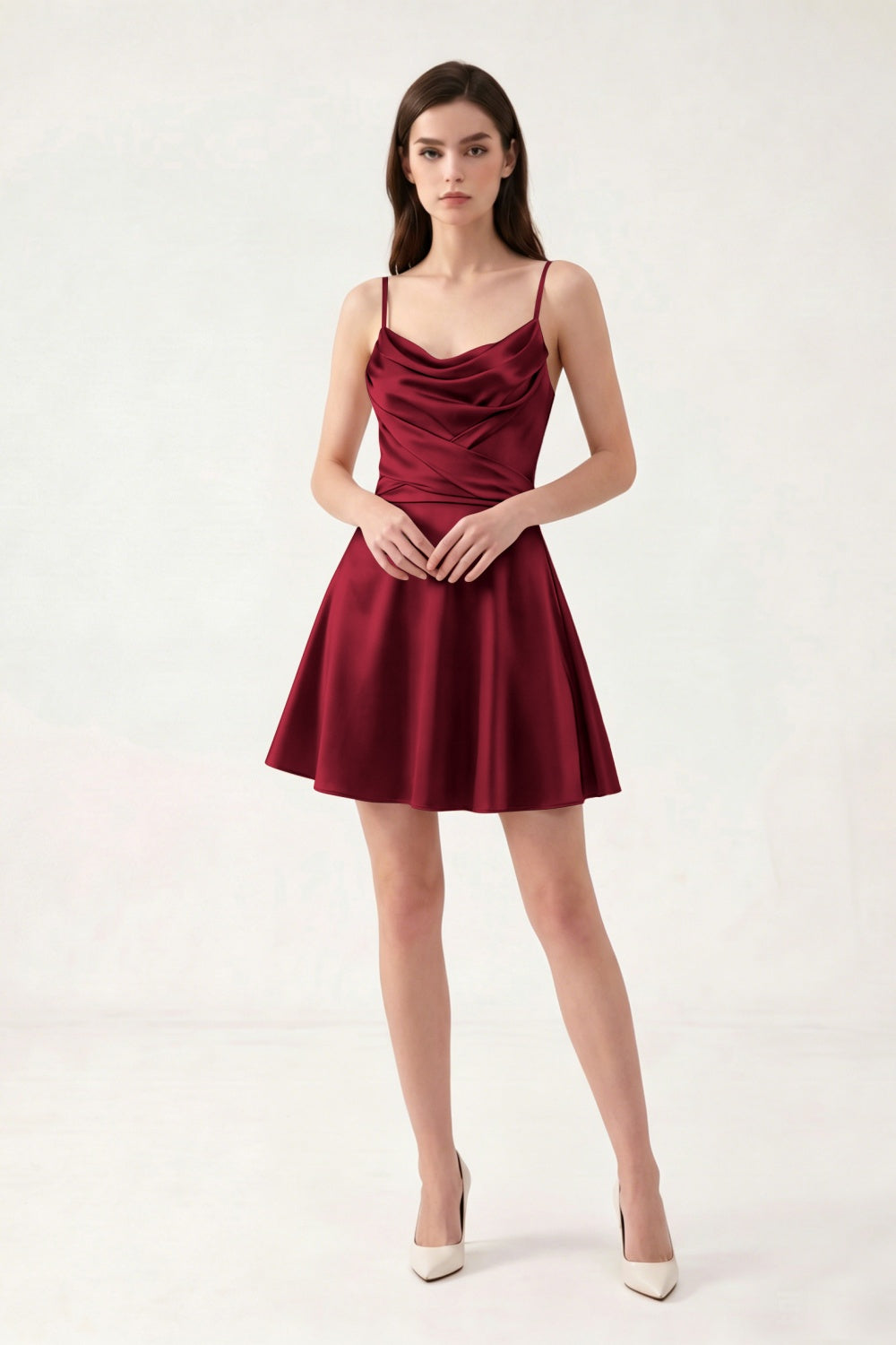 Champagne Satin Spaghetti Straps A-Line Short Homecoming Dress