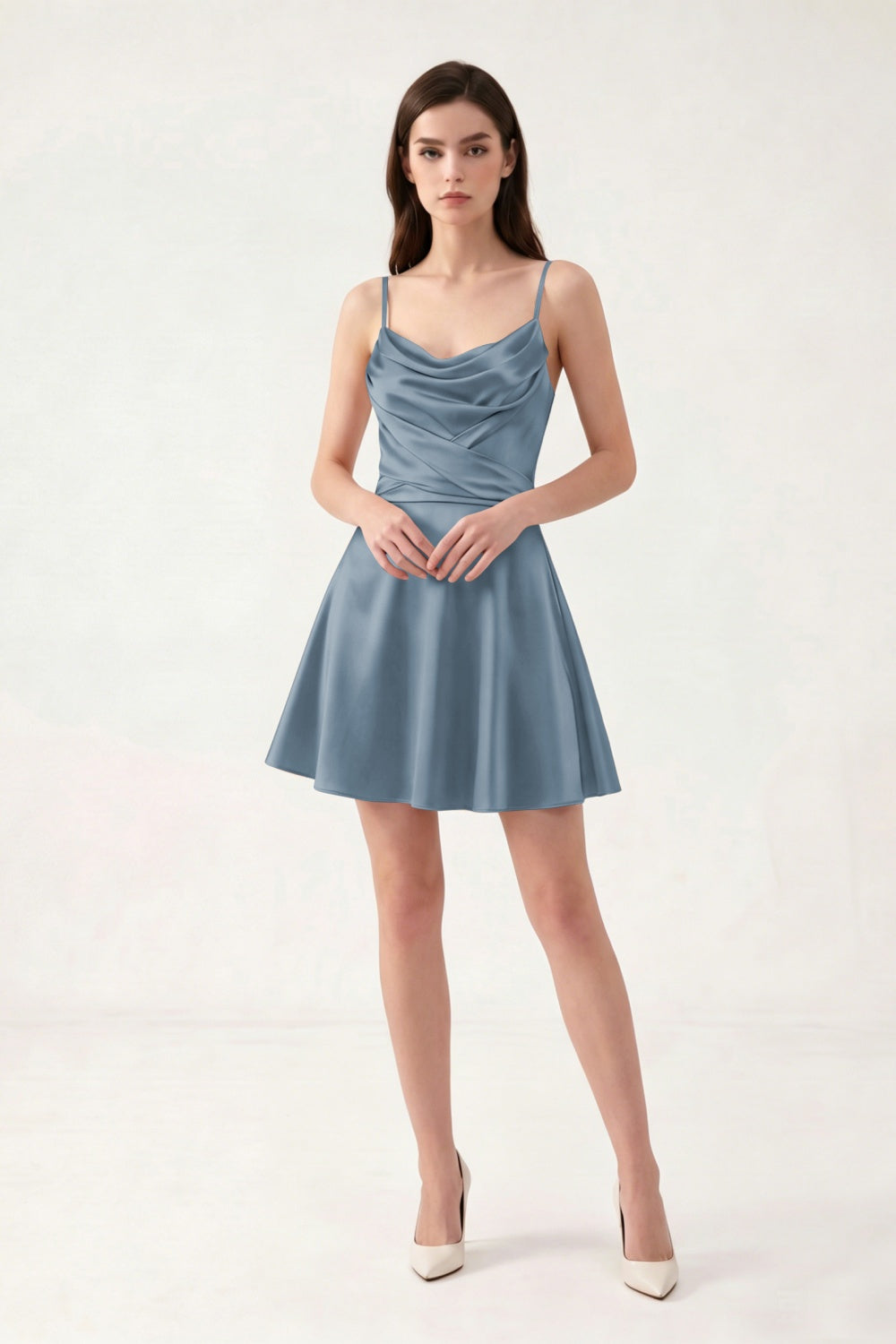 Champagne Satin Spaghetti Straps A-Line Short Homecoming Dress