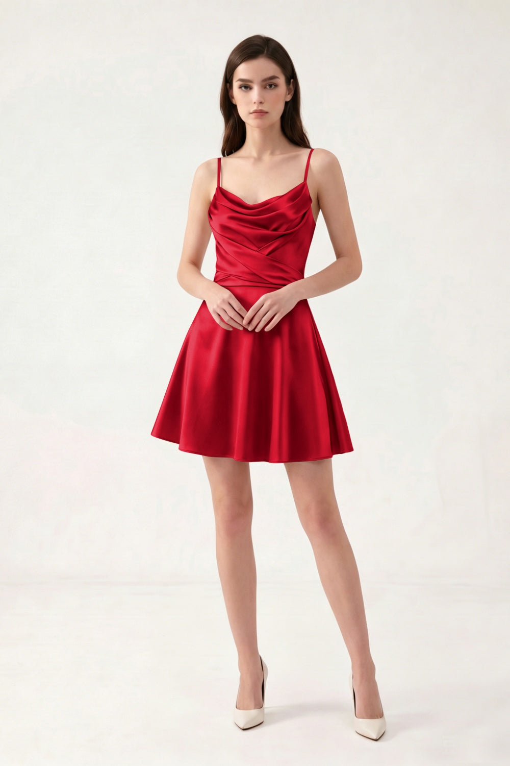 Champagne Satin Spaghetti Straps A-Line Short Homecoming Dress