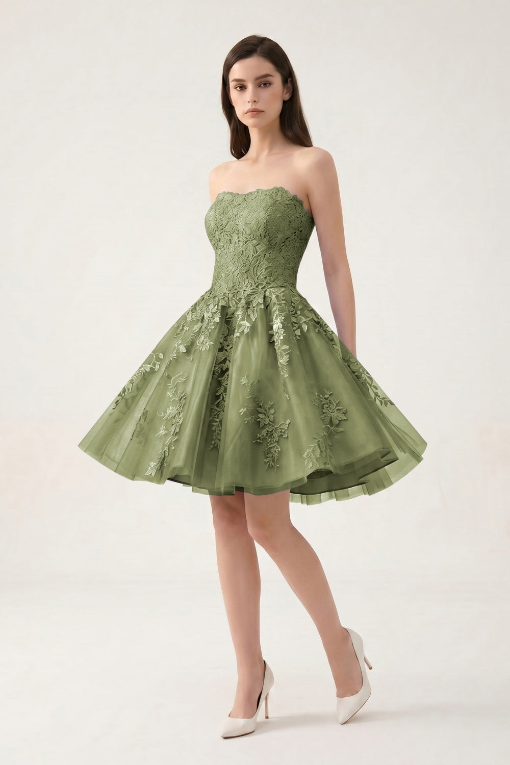 Strapless Lilac Tulle A-Line Short Homecoming Dress with Appliques