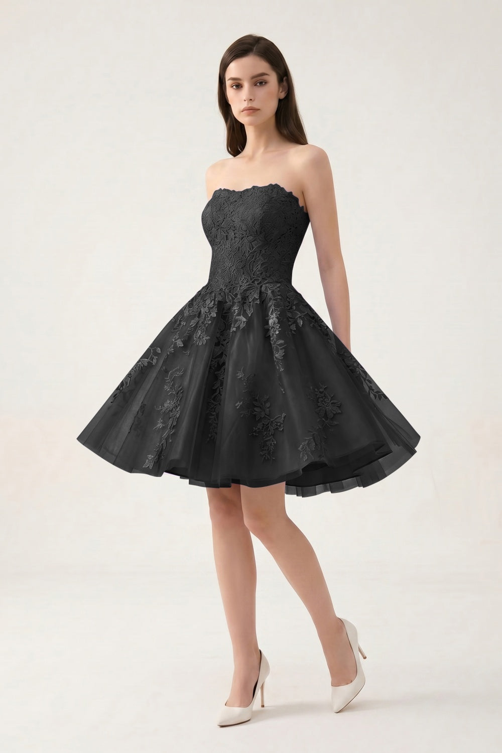 Strapless Lilac Tulle A-Line Short Homecoming Dress with Appliques