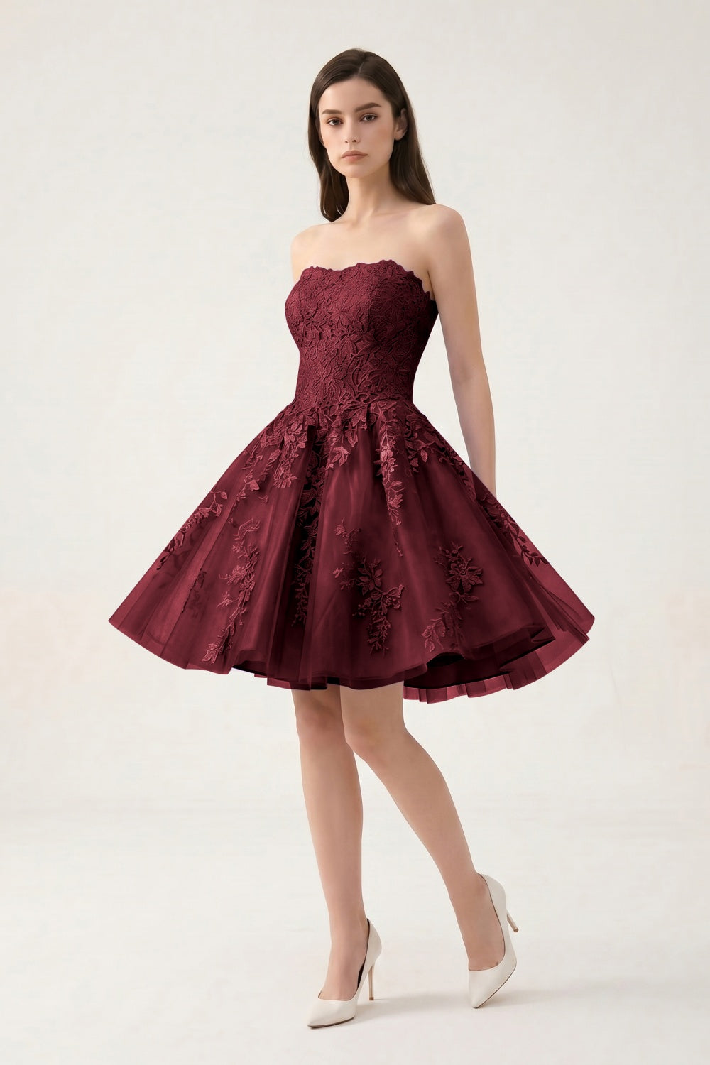 Strapless Lilac Tulle A-Line Short Homecoming Dress with Appliques