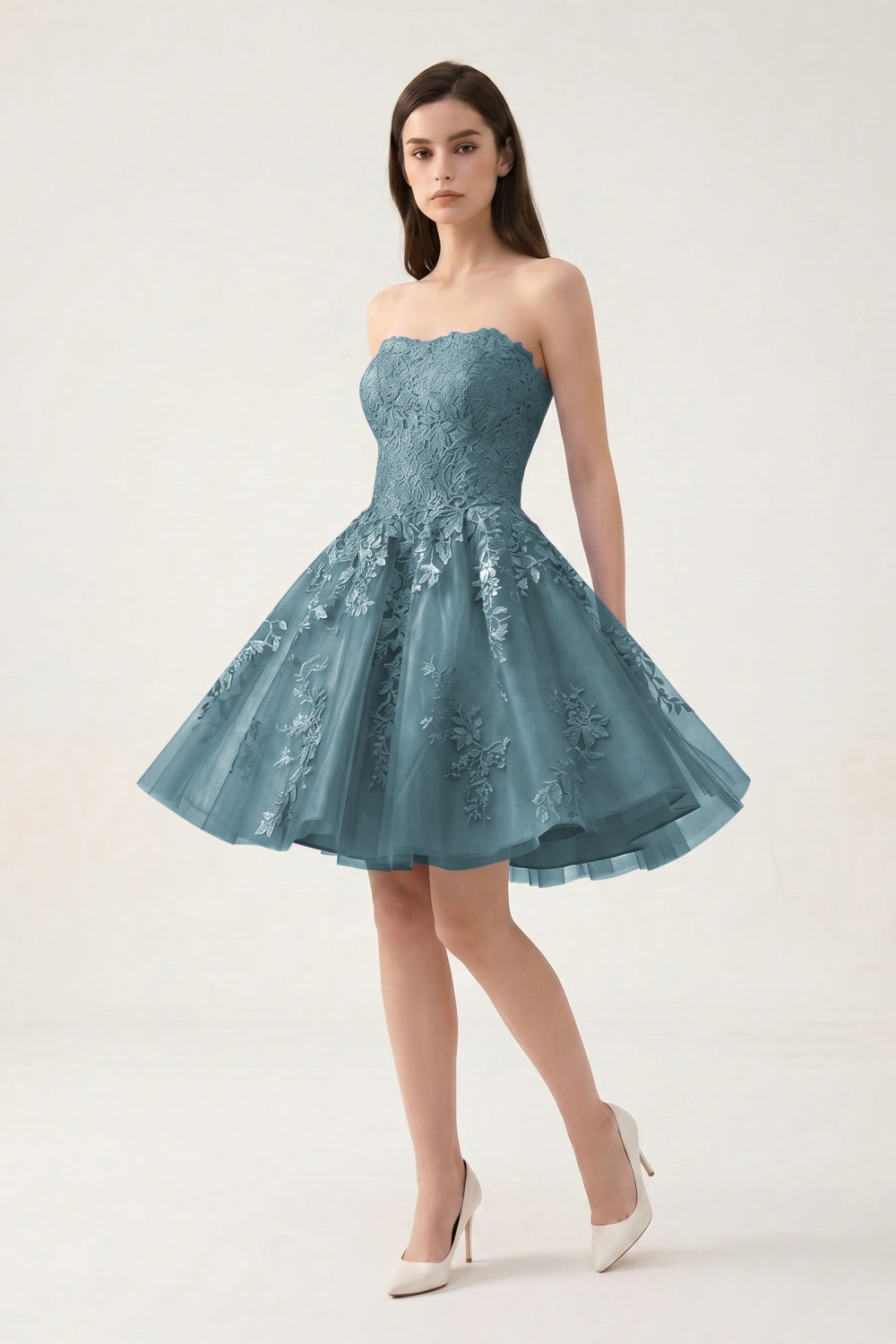 Strapless Lilac Tulle A-Line Short Homecoming Dress with Appliques