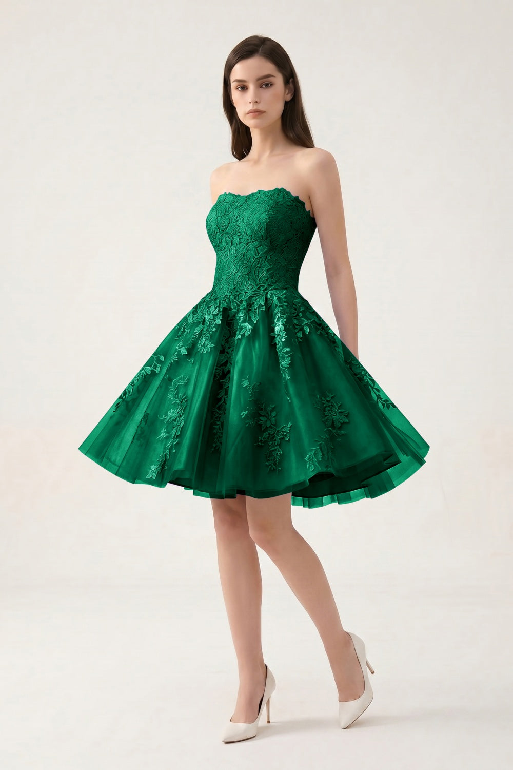 Strapless Lilac Tulle A-Line Short Homecoming Dress with Appliques