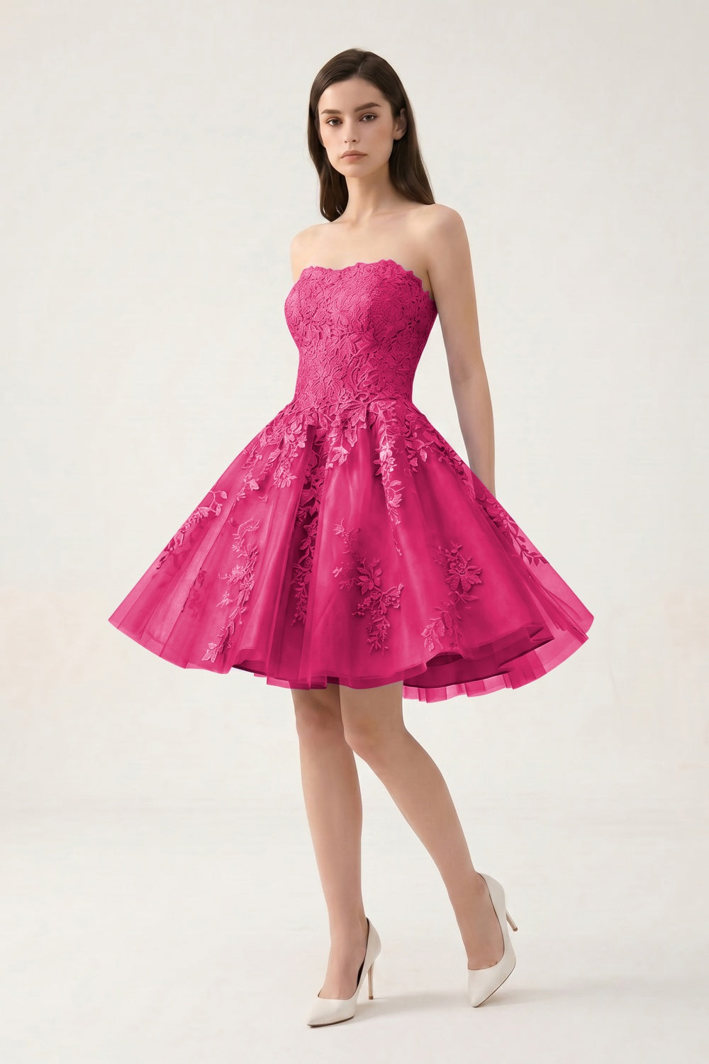Strapless Lilac Tulle A-Line Short Homecoming Dress with Appliques