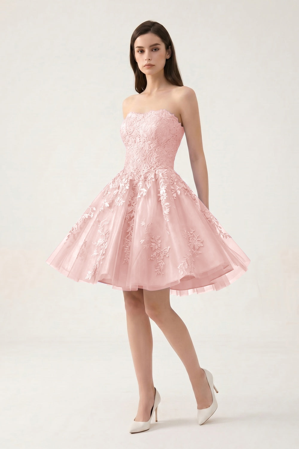 Strapless Lilac Tulle A-Line Short Homecoming Dress with Appliques