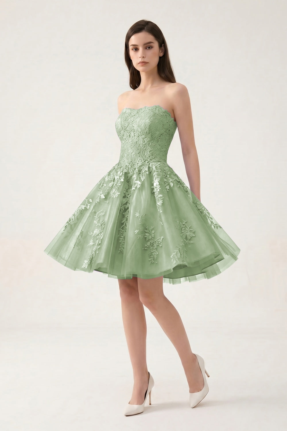 Strapless Lilac Tulle A-Line Short Homecoming Dress with Appliques