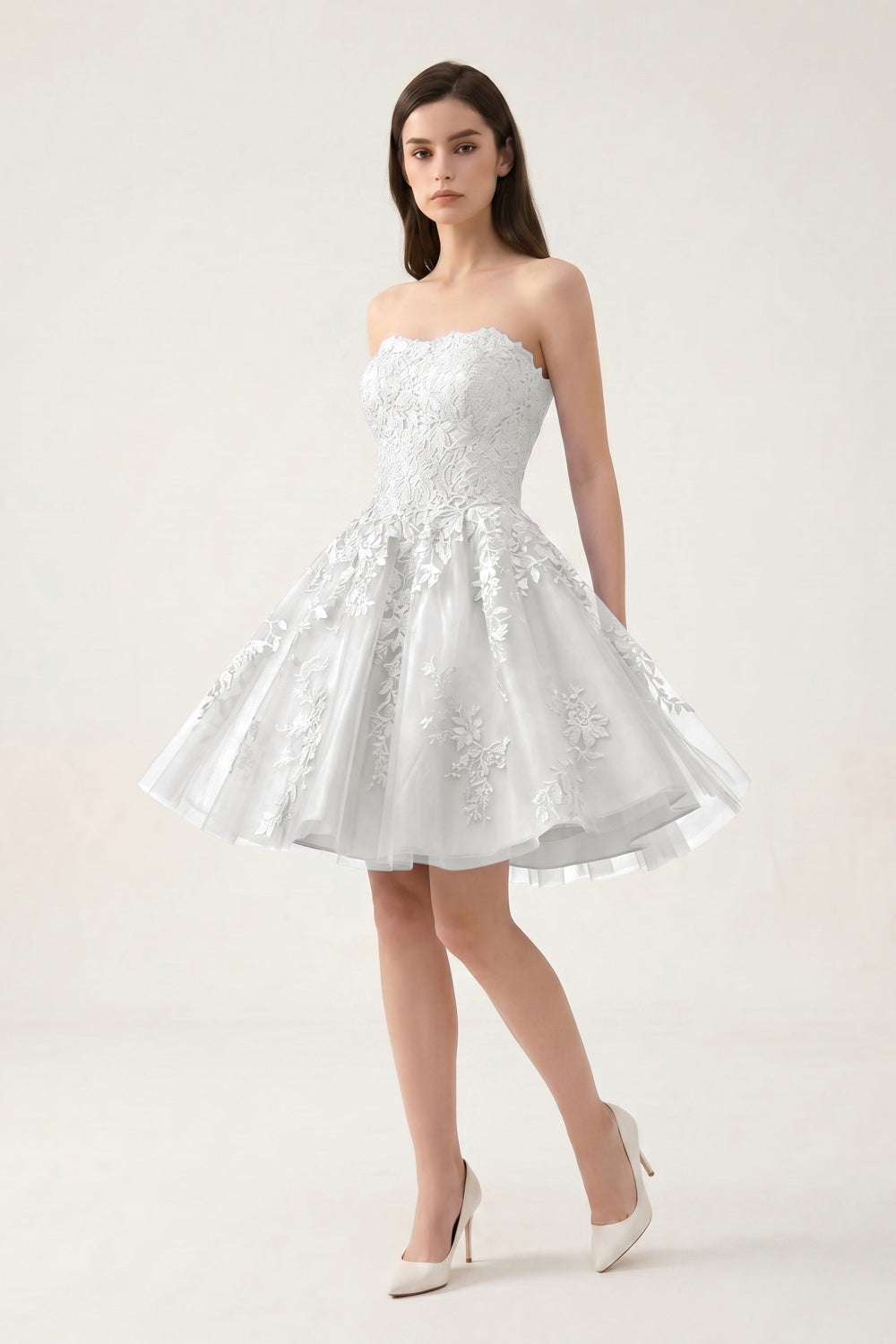 Strapless Lilac Tulle A-Line Short Homecoming Dress with Appliques