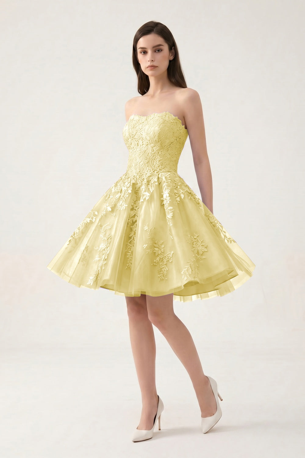 Strapless Lilac Tulle A-Line Short Homecoming Dress with Appliques