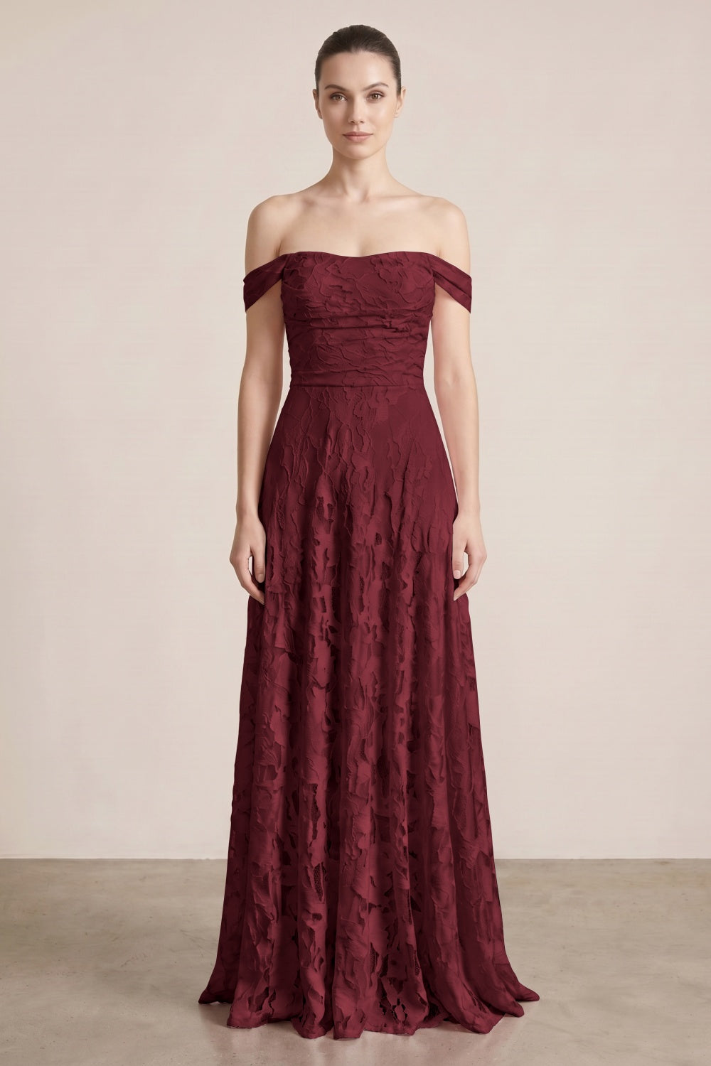 Pink A-Line Off-the-Shoulder Floral Long Prom Dress