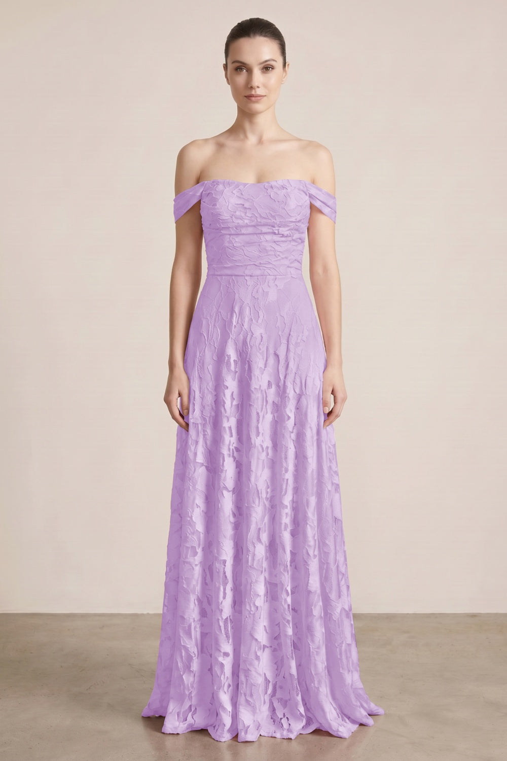 Pink A-Line Off-the-Shoulder Floral Long Prom Dress