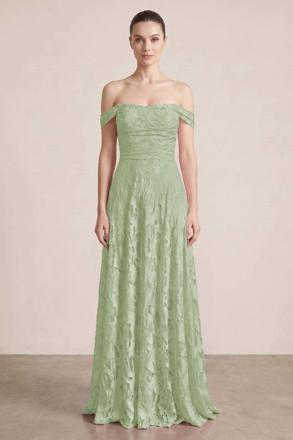 Pink A-Line Off-the-Shoulder Floral Long Prom Dress