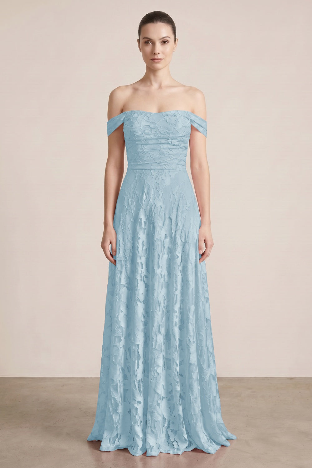 Pink A-Line Off-the-Shoulder Floral Long Prom Dress