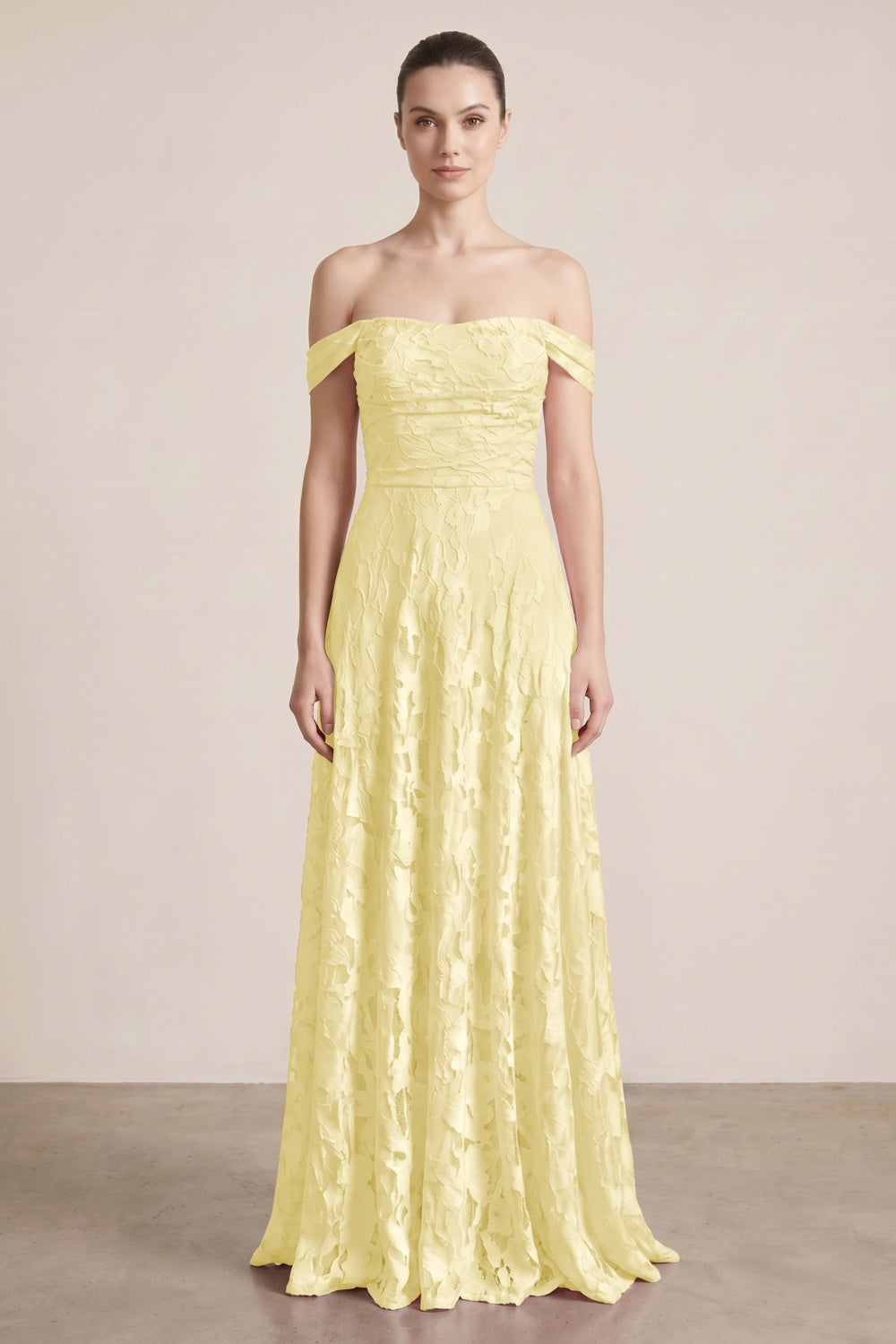 Pink A-Line Off-the-Shoulder Floral Long Prom Dress