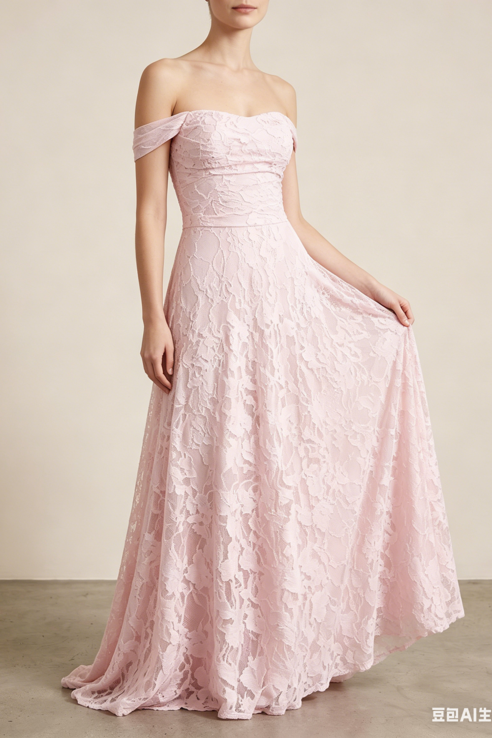 Pink A-Line Off-the-Shoulder Floral Long Prom Dress