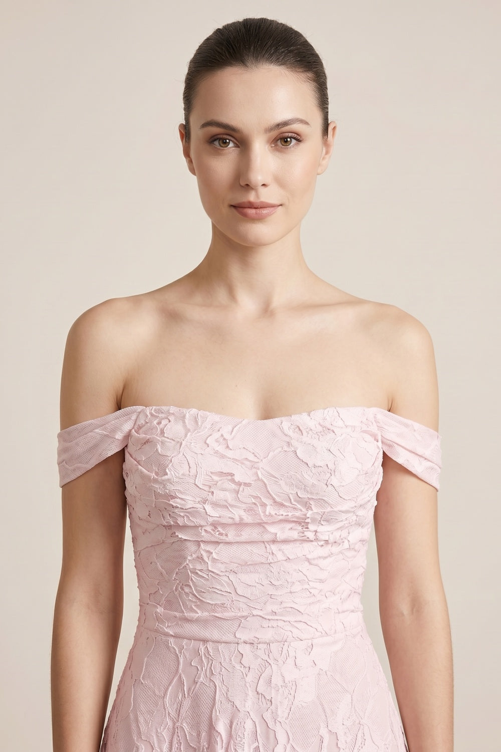 Pink A-Line Off-the-Shoulder Floral Long Prom Dress
