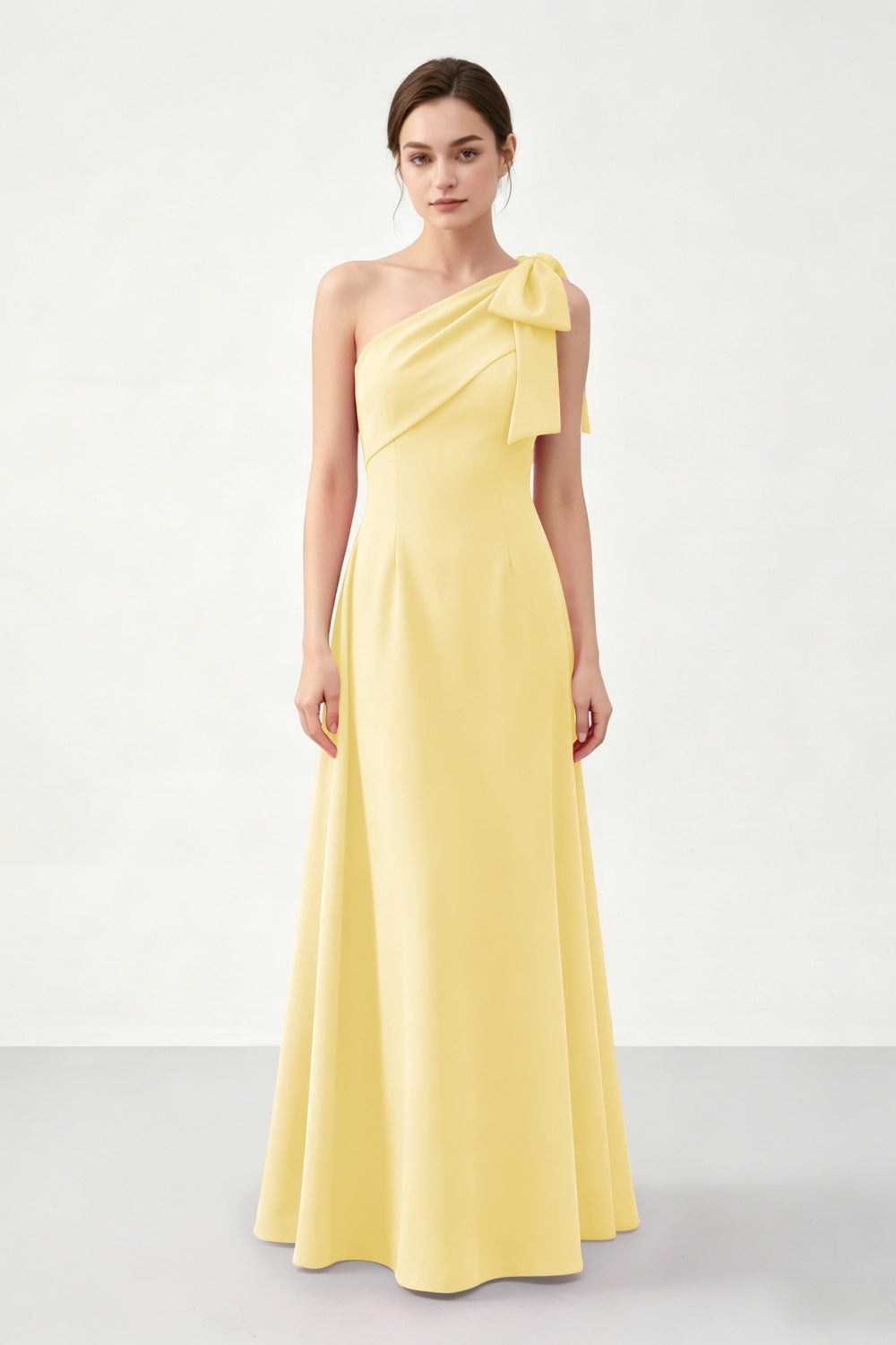 Fuchsia A-Line One Shoulder Satin Long Prom Dress with Bow