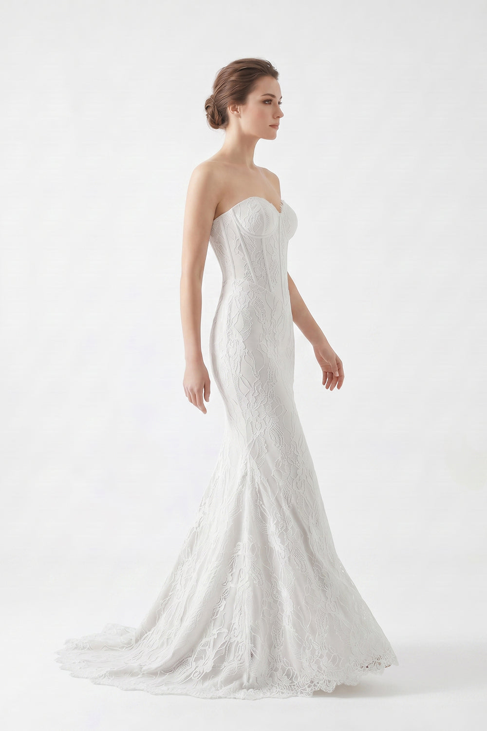 Strapless Corset Lace Mermaid Wedding Dress Elegant Fitted Bridal Gown with Train