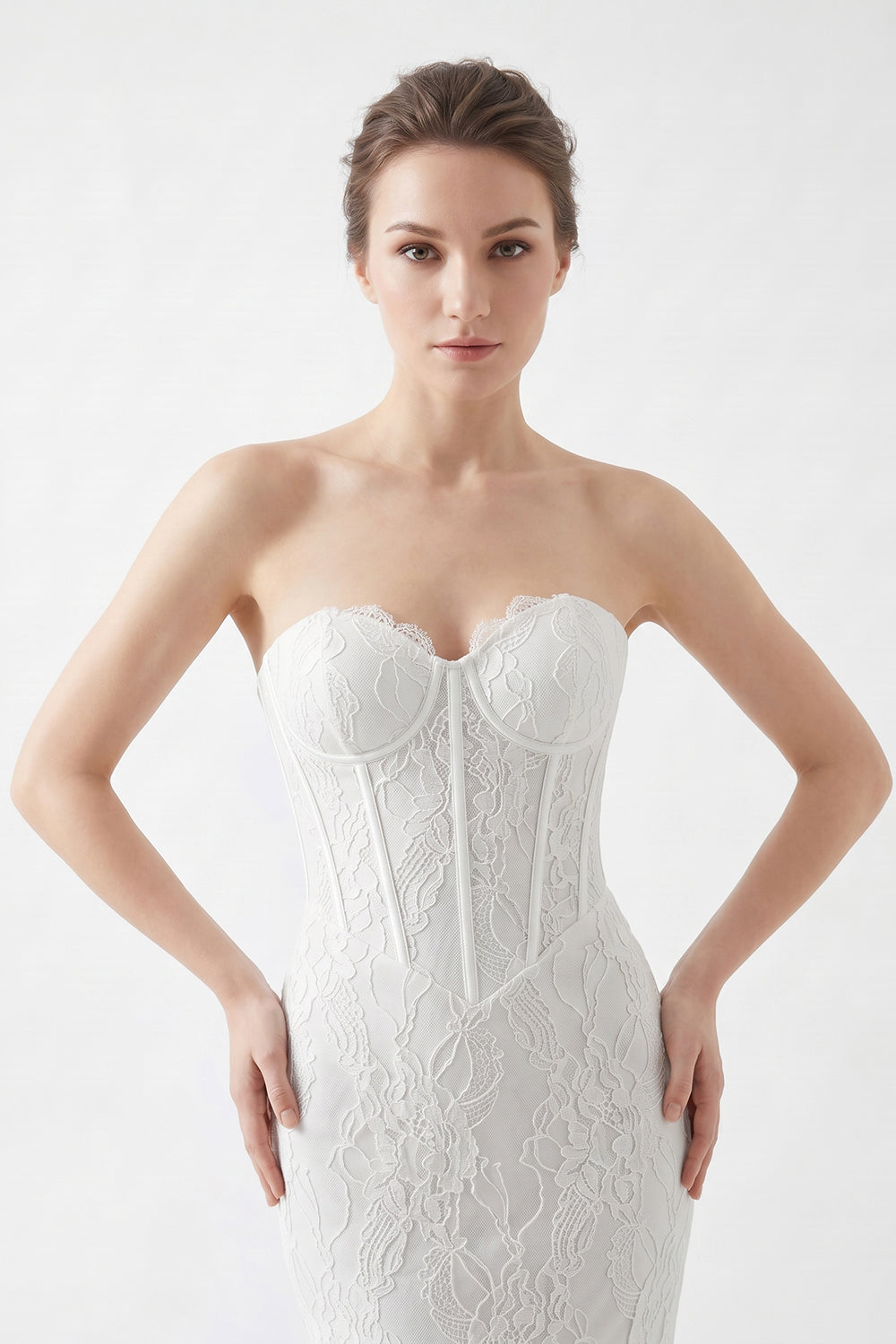 Strapless Corset Lace Mermaid Wedding Dress Elegant Fitted Bridal Gown with Train